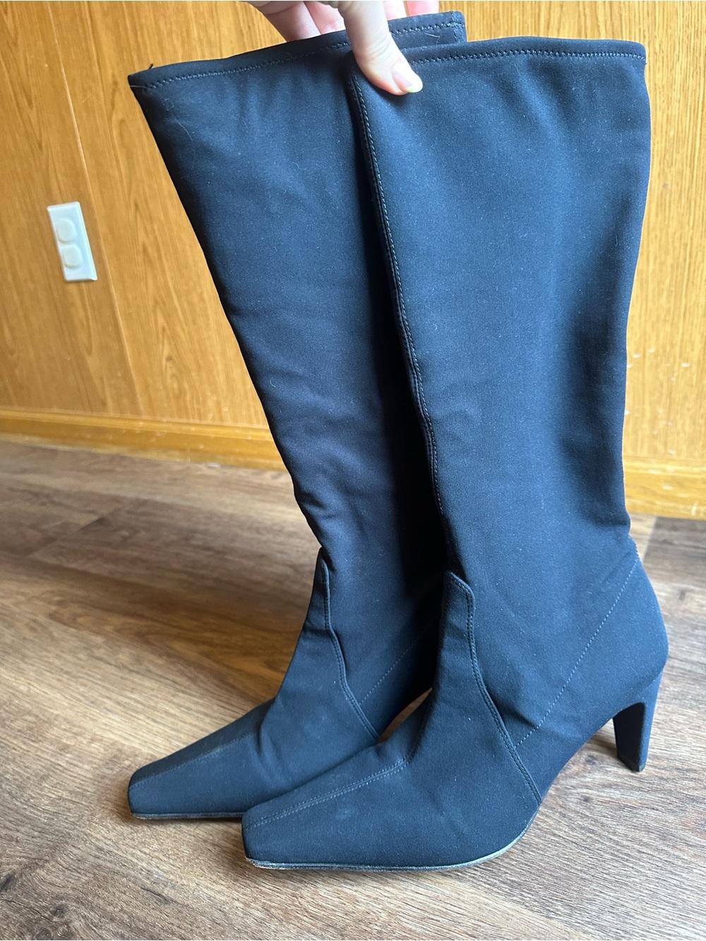 ANTONIO MELANI Black glove fit Knee-High square toe boot